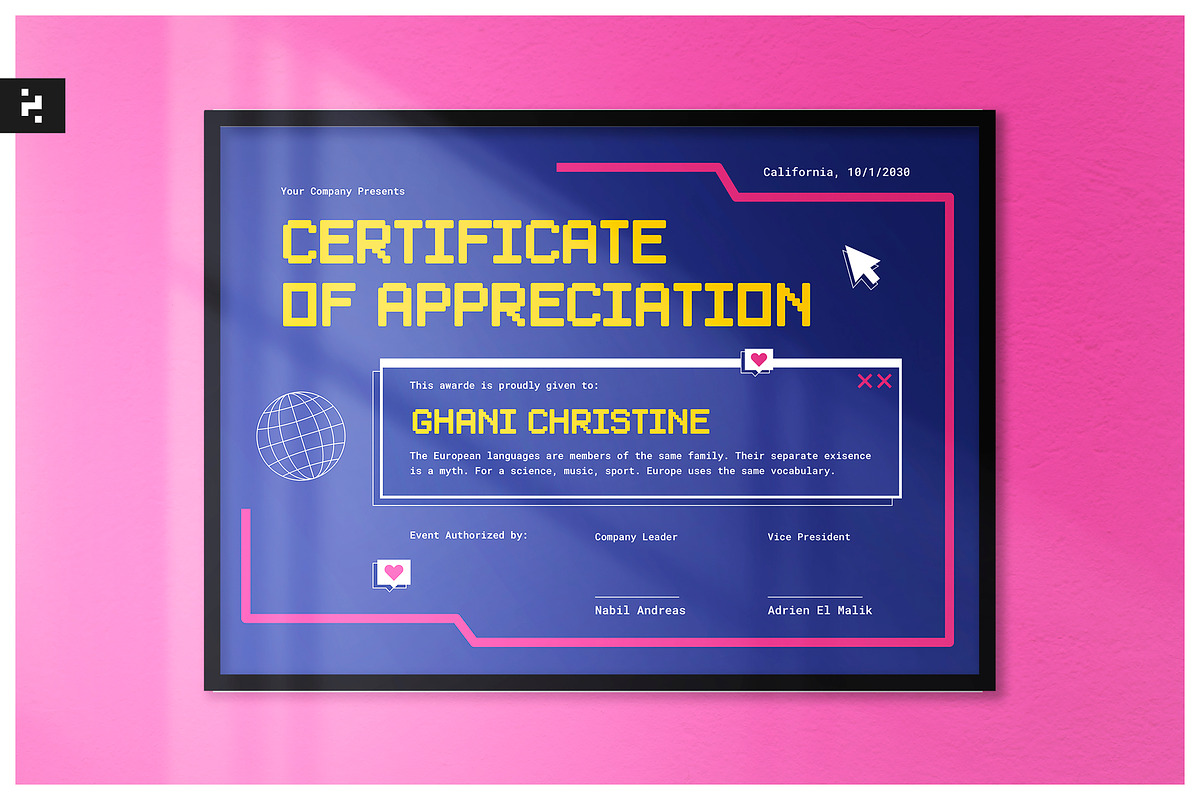 Blue Pixel Y2K Certificate, a Stationery Template by Neermana (Photo 1 of 4)
