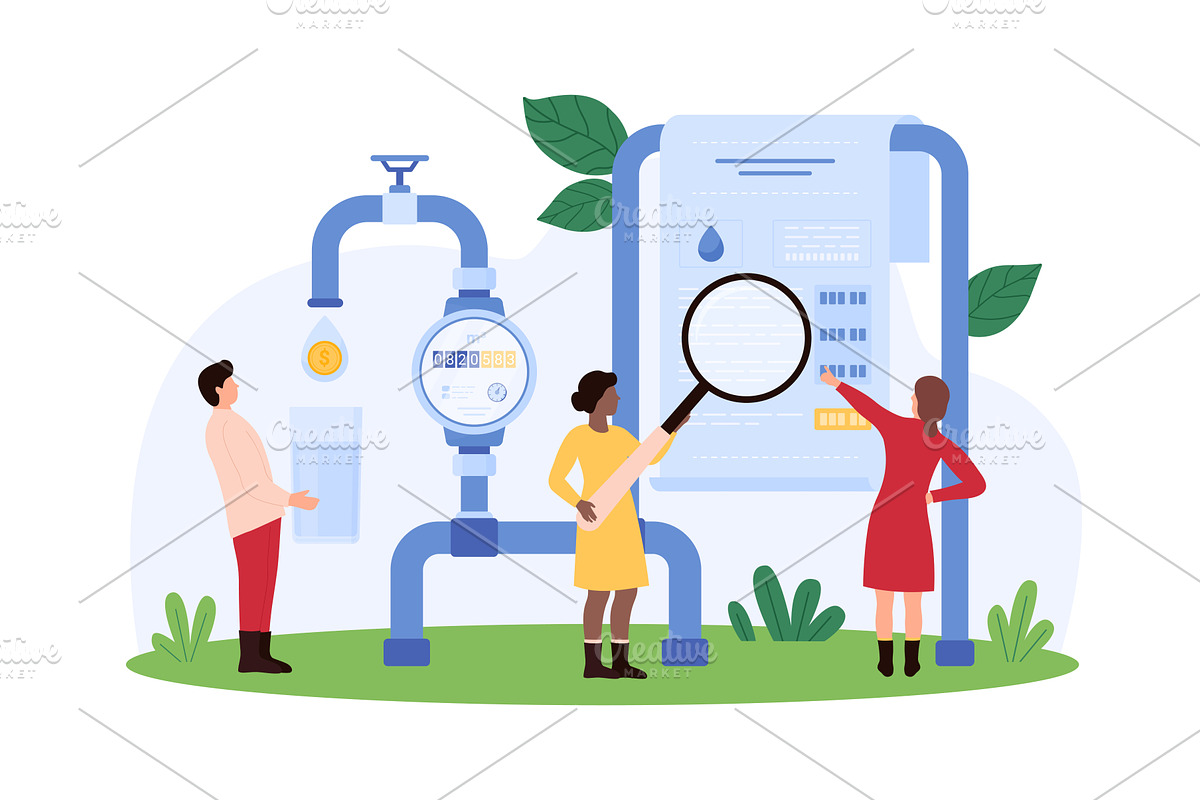Tiny People Managing Water Utility, a Technology Illustration by Flashvector