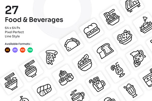 Food & Beverages Icons Set - Line, an Outline Icon by Kmg Design