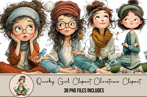 Quirky Girl Clipart Christmas, an Illustration by DreamArtGraphic