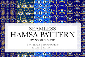 Evil Eye Seamless Pattern, Humsa