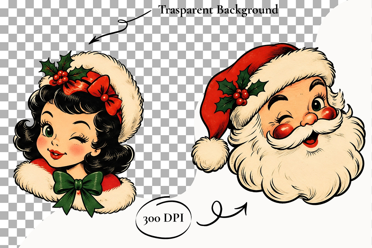 Retro Christmas Clipart Santa Claus, a Seasonal Illustration by SugarCloudStudioArt (Photo 2 of 6)