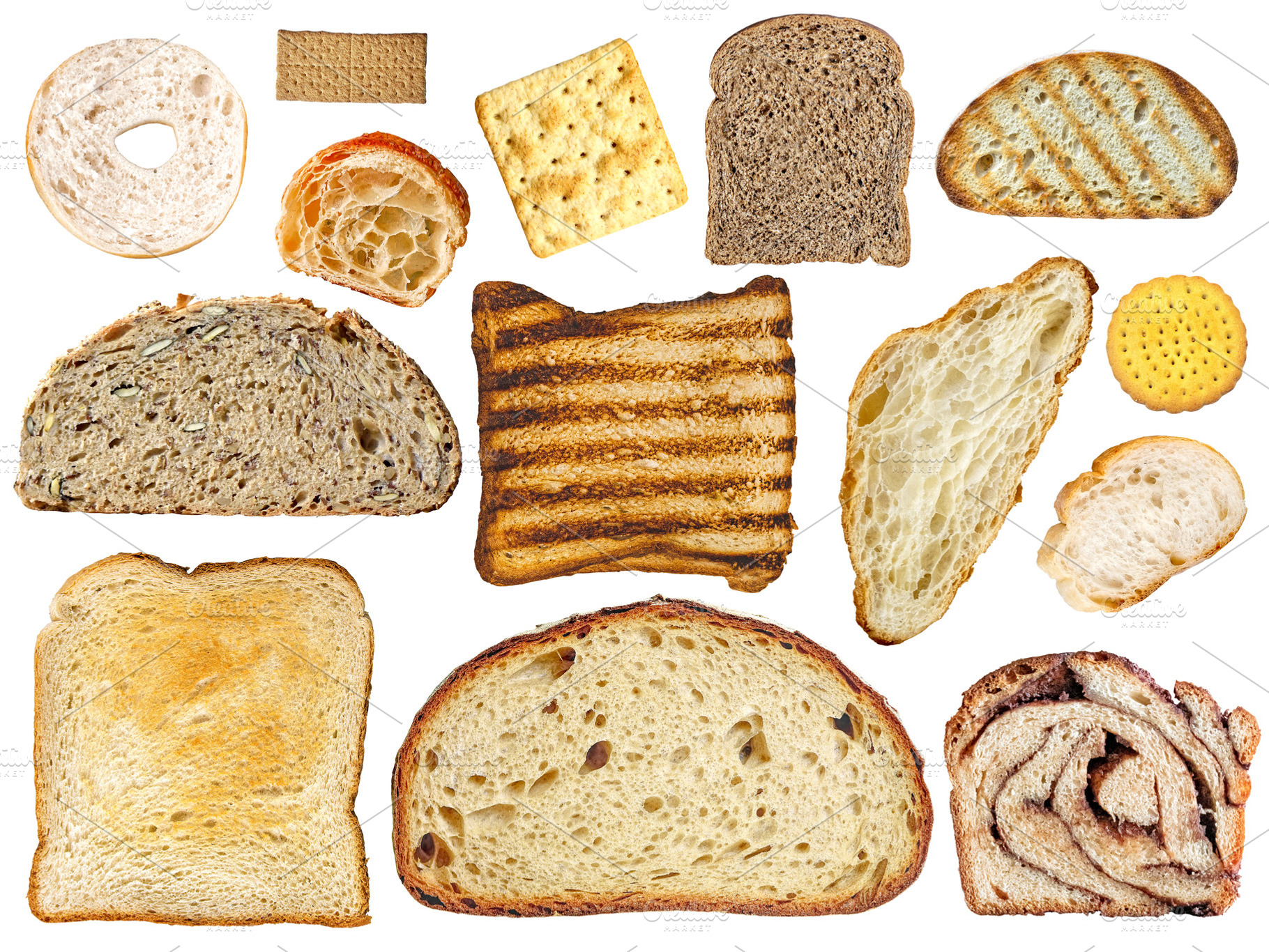 Sliced bread collection isolated, a Food & Drink Photo by BOOCYS