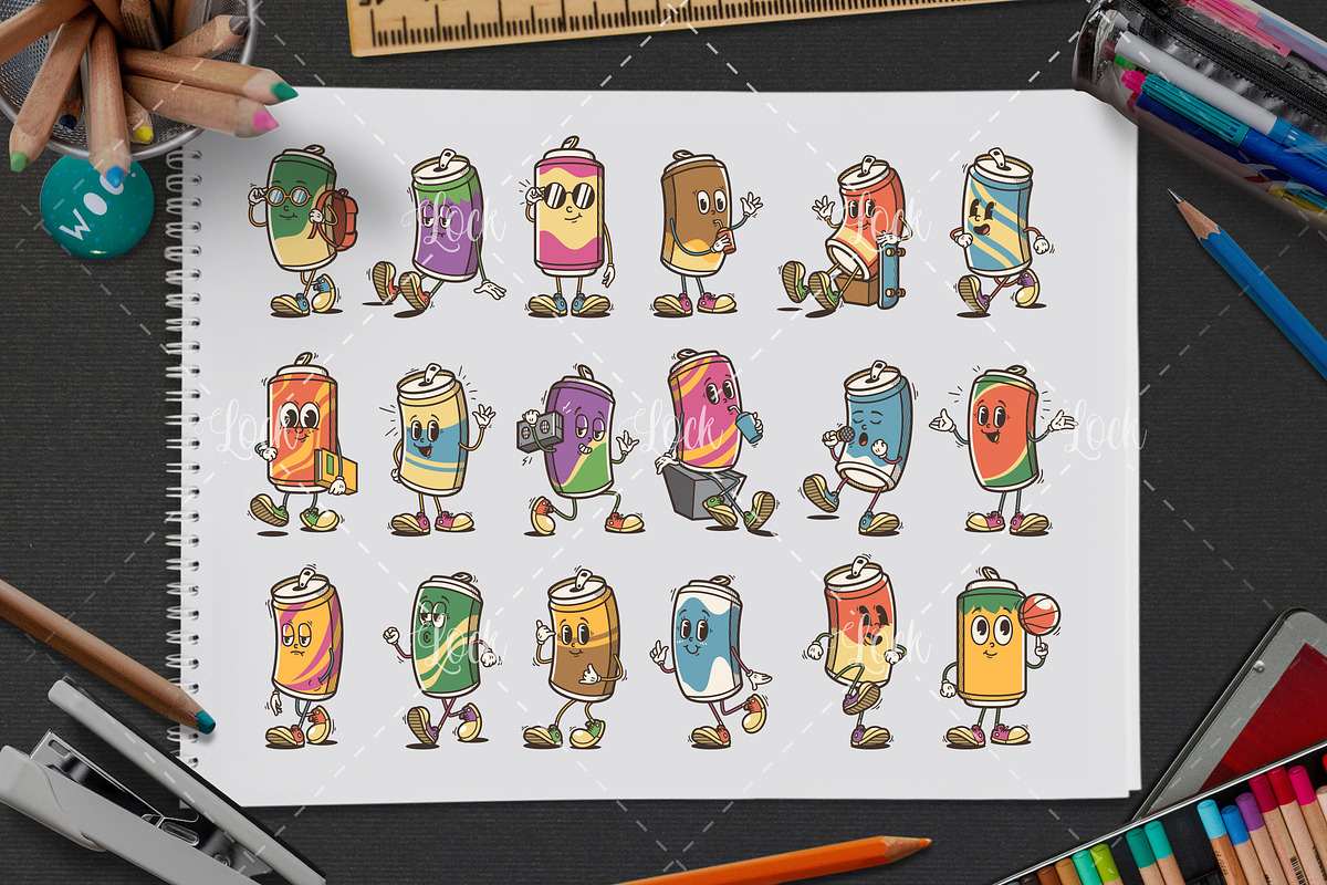 Soda Can Cartoon Varied Poses, a Food Illustration by Allmostudio (Photo 2 of 4)