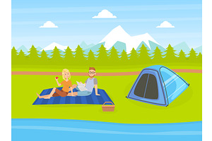 Tourist Tent on Natural Landscape, an Illustration by TopVectors