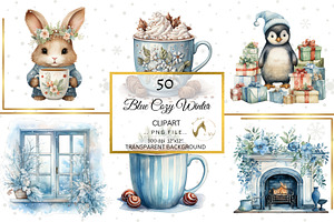 Blue Cozy Winter Clipart & Backdrop