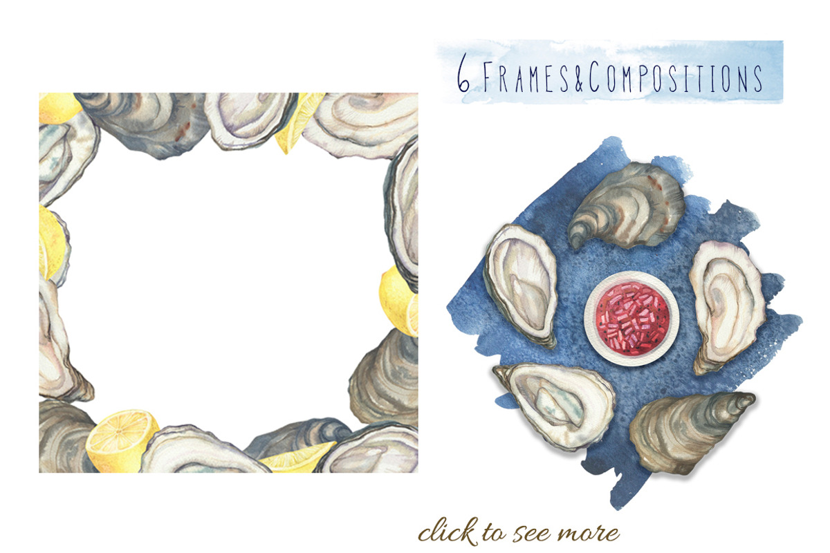 Wine&Oysters watercolor set, an Illustration by PS_patterns (Photo 3 of 4)