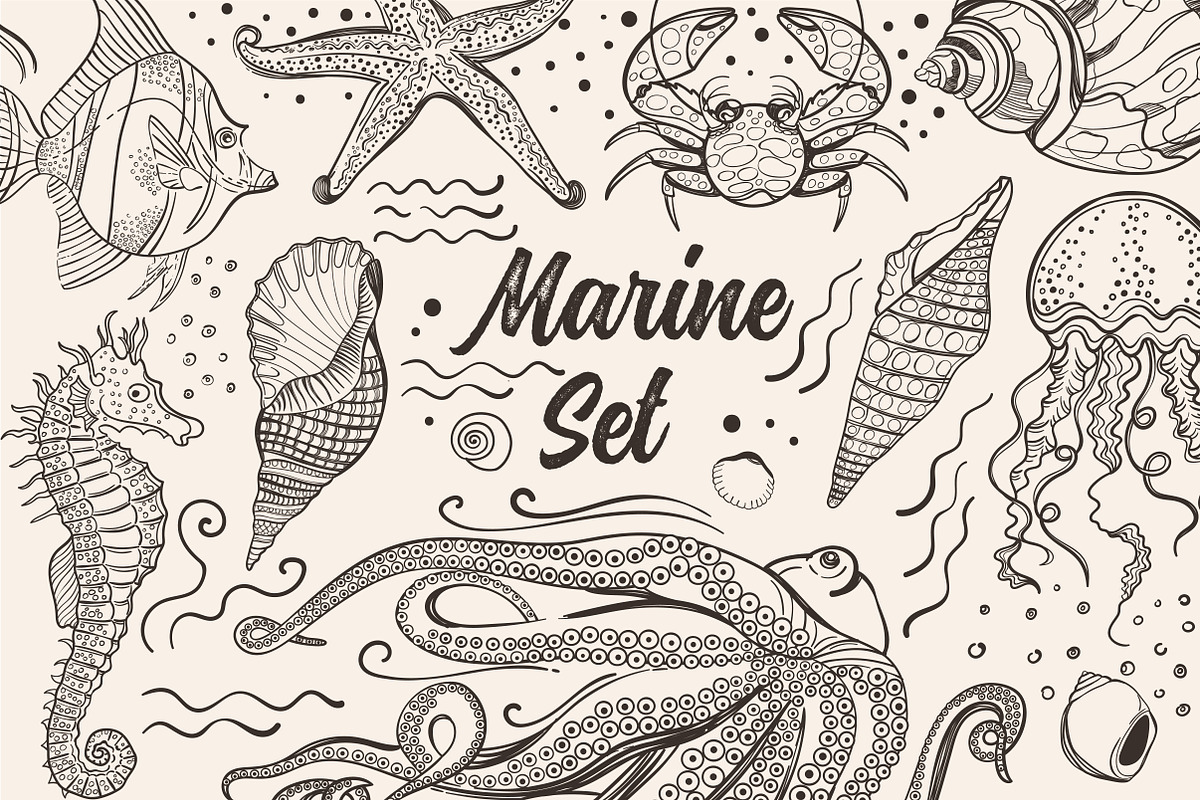 Marine life set., an Animal Illustration by FoxyDraw (Photo 1 of 8)