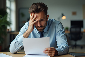 Stressed Businessman reviewing Doc, a Business Photo by Stock Shape