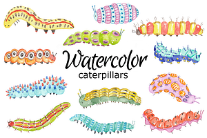 Caterpillars watercolor clipart