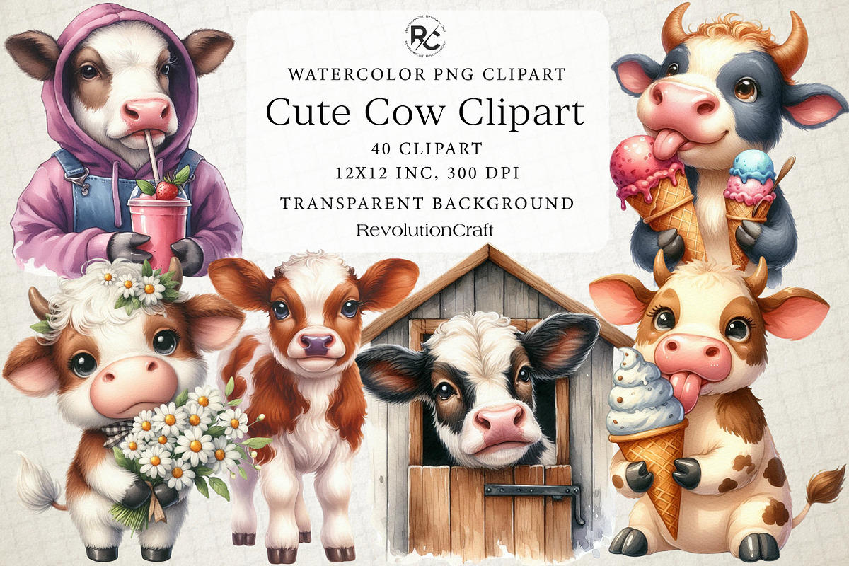 Cute Cow Sublimation Clipart, an Illustration by OK Design (Photo 1 of 5)