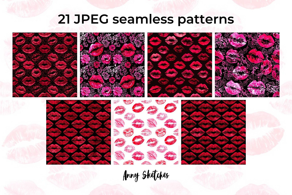 Kiss Seamless Pattern Bundle, a Background Graphic by Anna Design Studio