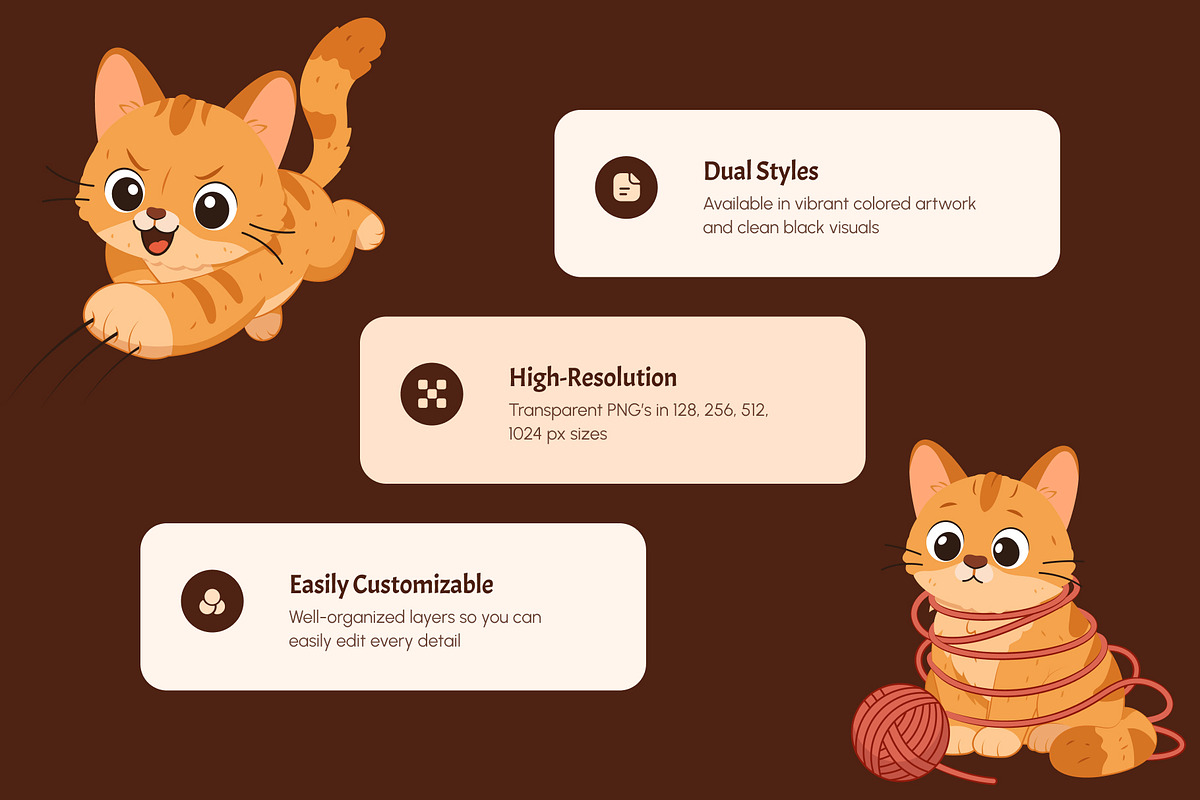 100 Cat Flat Vector Icons, an Emoji Icon by Creative Stall (Photo 2 of 11)