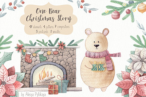 One Bear Christmas Story-Watercolor