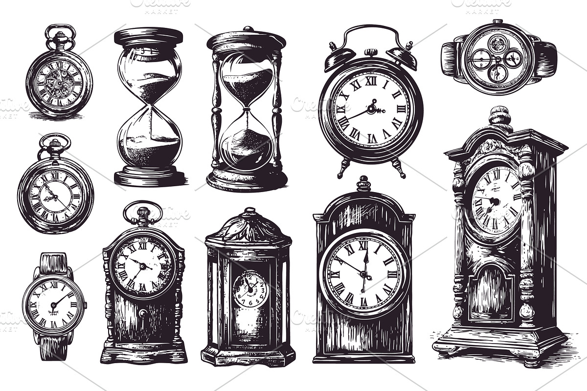 Sketch clocks. Ink drawn retro, an Object Illustration by Stock-Smart-Start
