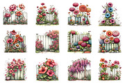 Watercolor Fence Flowers Clipart, an Illustration by Dream Creation (Thumbnail 3 of 5)