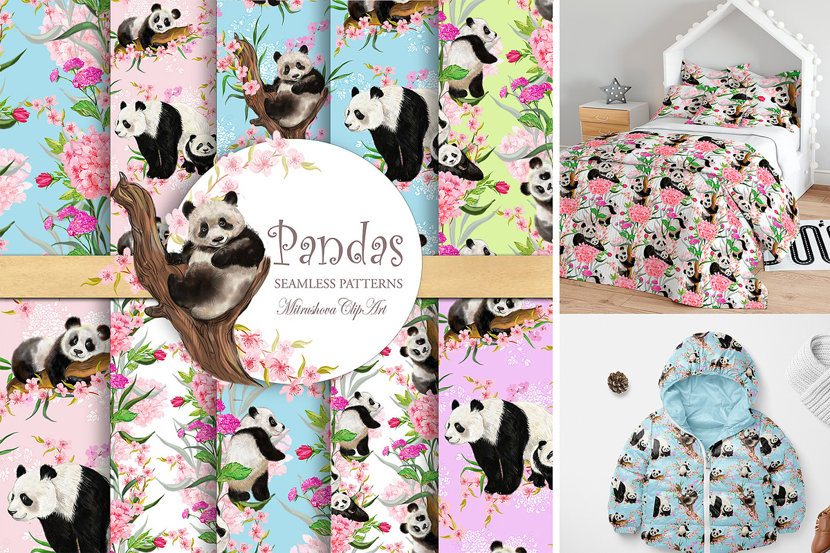 Cute pandas seamless patterns, a Pattern Graphic by MitrushovaArt (Photo 1 of 8)