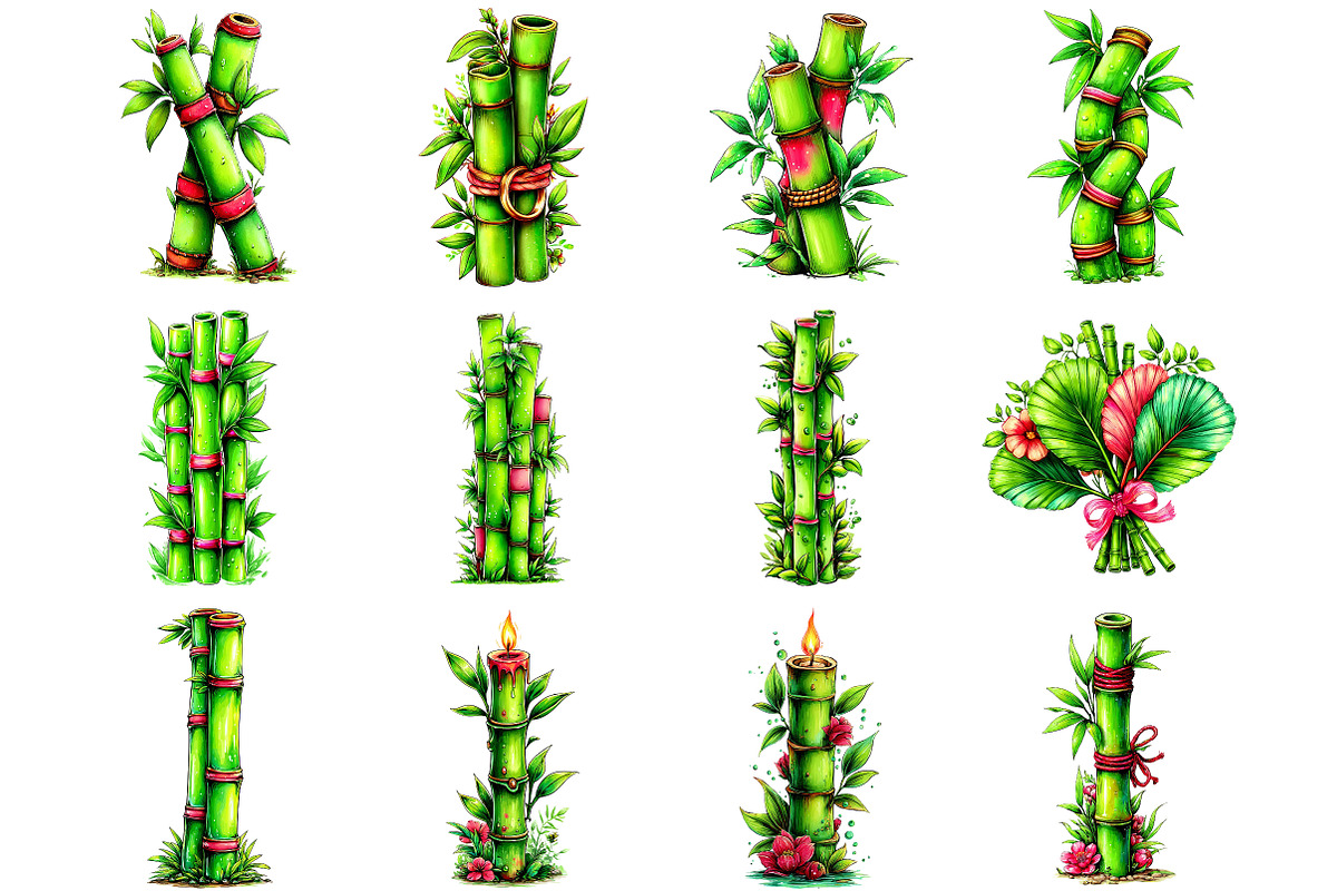 Watercolor Bamboo Stalk Clipart, an Illustration by DreamArtGraphic (Photo 3 of 4)