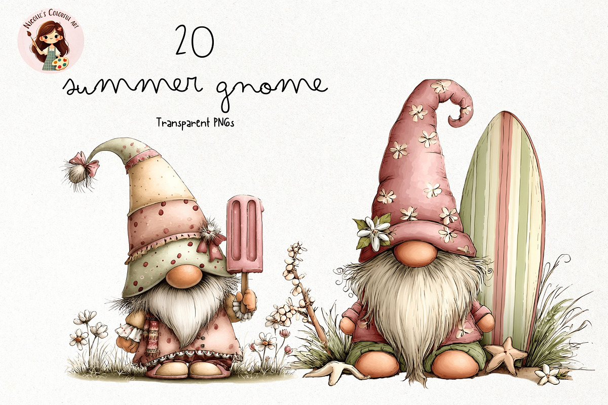 Summer Gnome Watercolor Clipart PNG, a Seasonal Illustration by Nicolle's Colorful Art (Photo 1 of 3)