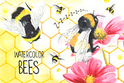 Watercolor bees, an Illustration by Olga Bonitas (Thumbnail 1 of 7)