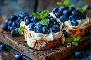 Delicious toasts with cream cheese, a Food & Drink Photo by Ylivdesign