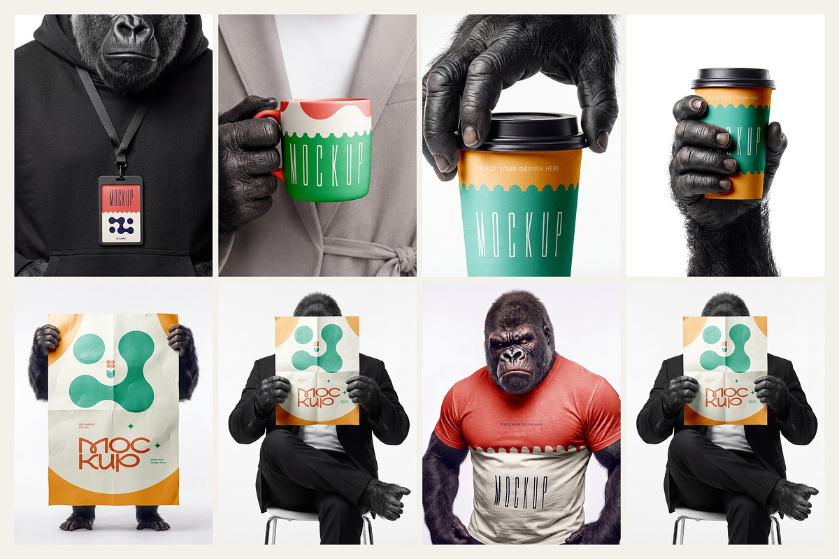 Gorilla Character Mockup Set, a Merchandise Mockup by dpi (Photo 9 of 9)