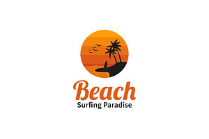 Beach Sunset Logo With Palm Trees