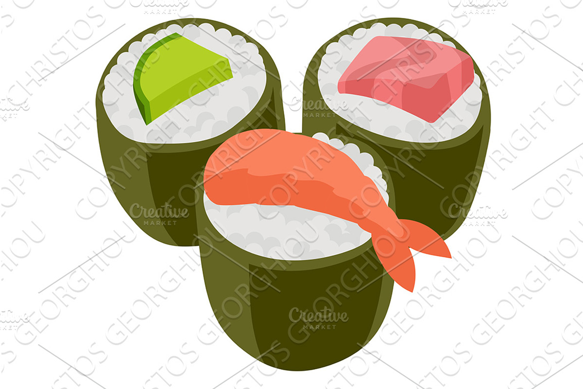 Sushi Rolls Nigiri Maki Japanese, a Food Illustration by Christos Georghiou