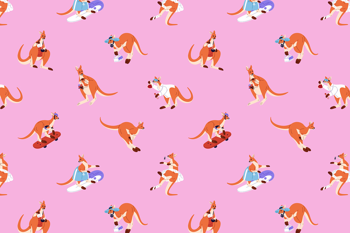 Cute kangaroo set + seamless pattern, an Animal Illustration by PaperTrident (Photo 14 of 15)