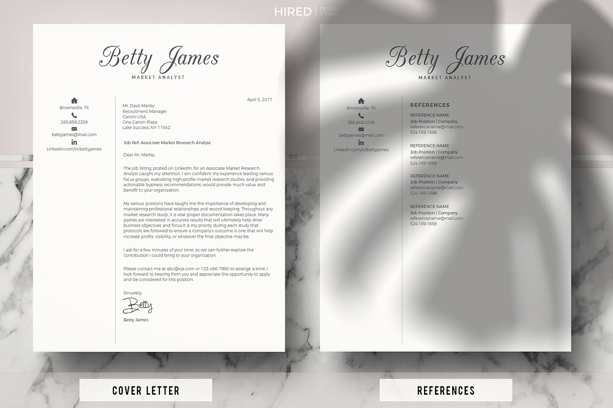 Cover Letter Template + Resume, CV, a Resume Template by HIRED Design Studio (Photo 4 of 11)