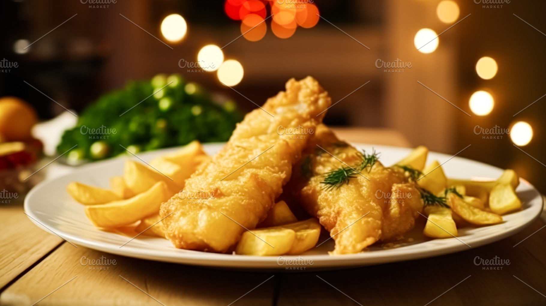 Fish and chips for winter holiday dinner, traditional British cu, a Holiday Photo by Anneleven