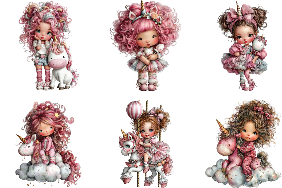 Whimsical Girl With Unicorn Clipart, an Illustration by CraftArtStudio (Photo 5 of 6)