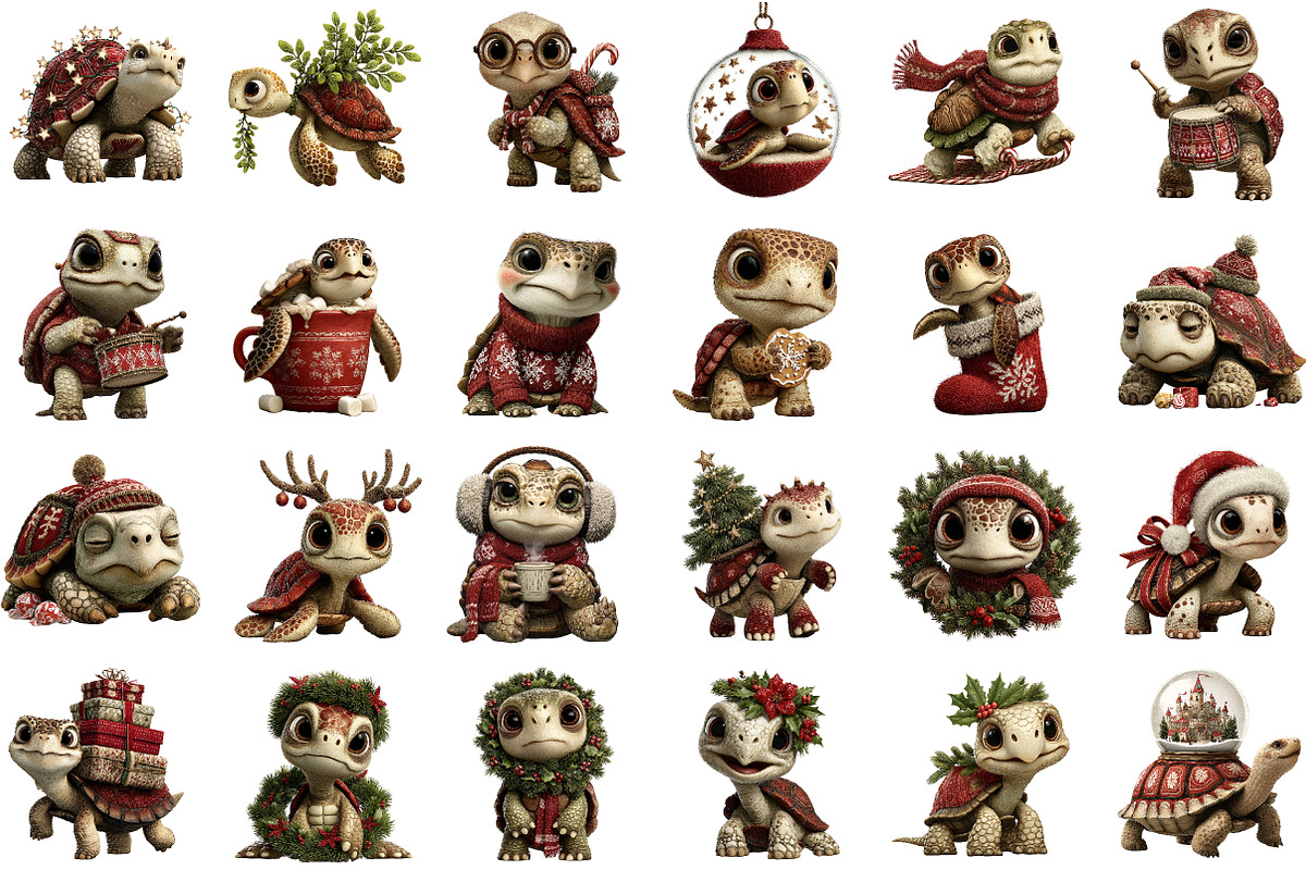 Whimsical Christmas Turtle Clipart, an Illustration by Sublimation Artist (Photo 2 of 6)
