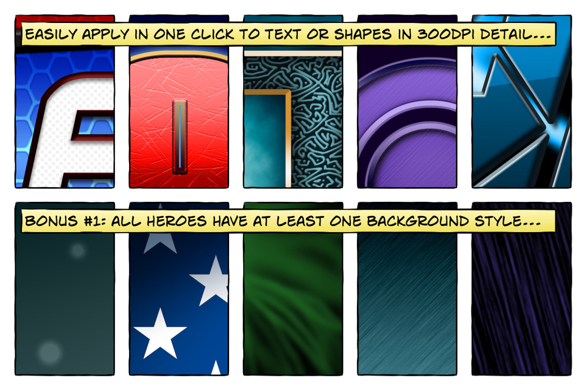 10 Photoshop Styles: Superheroes v1, a Layer Style Add-On by SuperheroVisions (Photo 12 of 15)