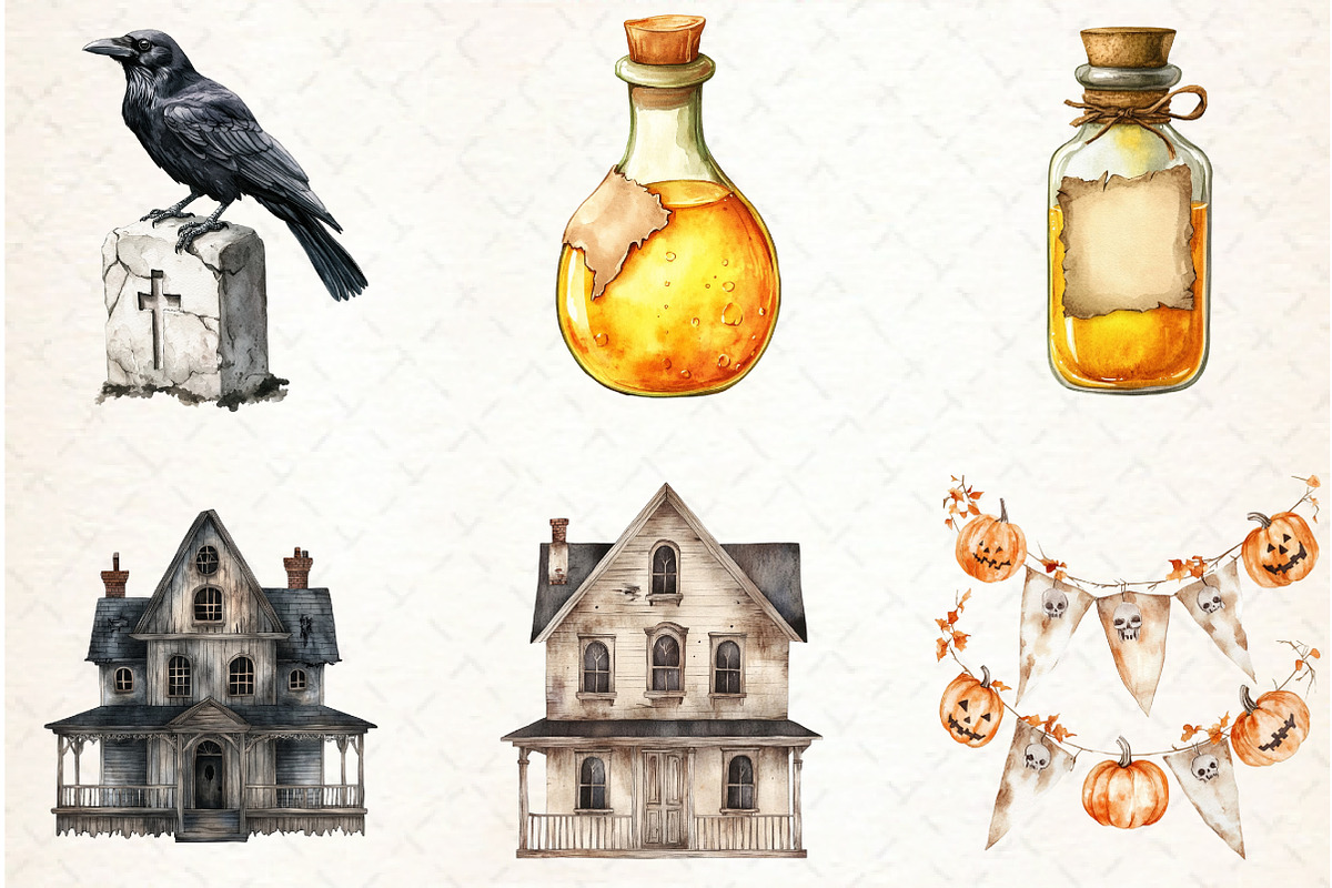 Watercolor Neutral Halloween Clipart, an Illustration by Libby Wishes (Photo 5 of 5)