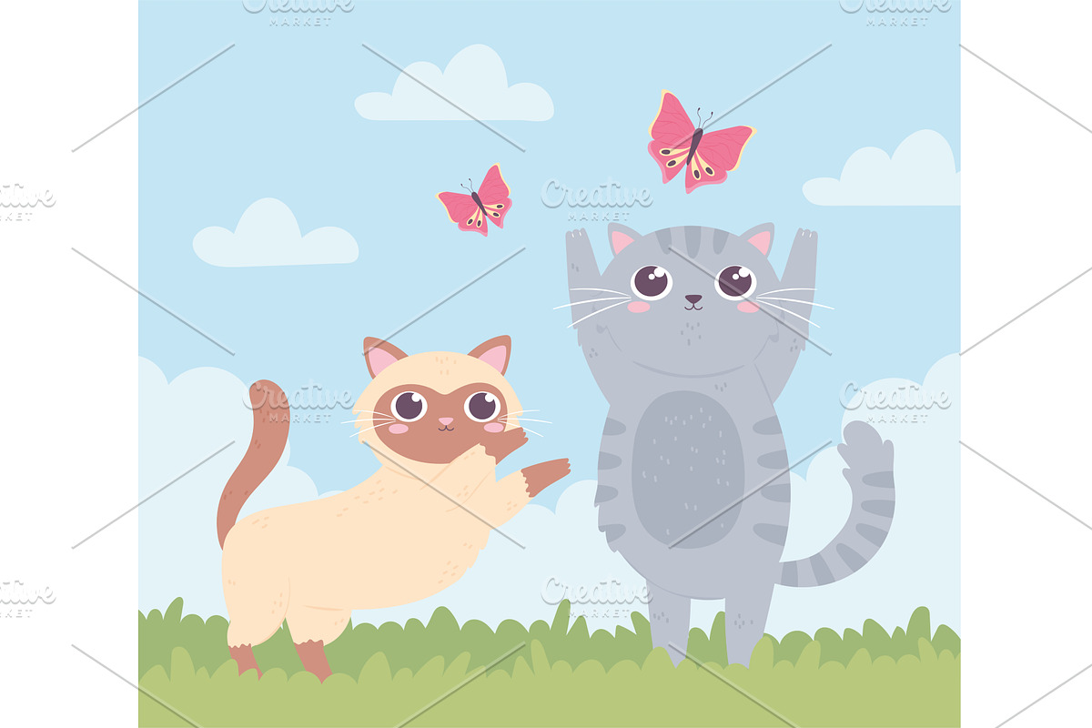 cute kitties playing, an Animal Illustration by studiogstock