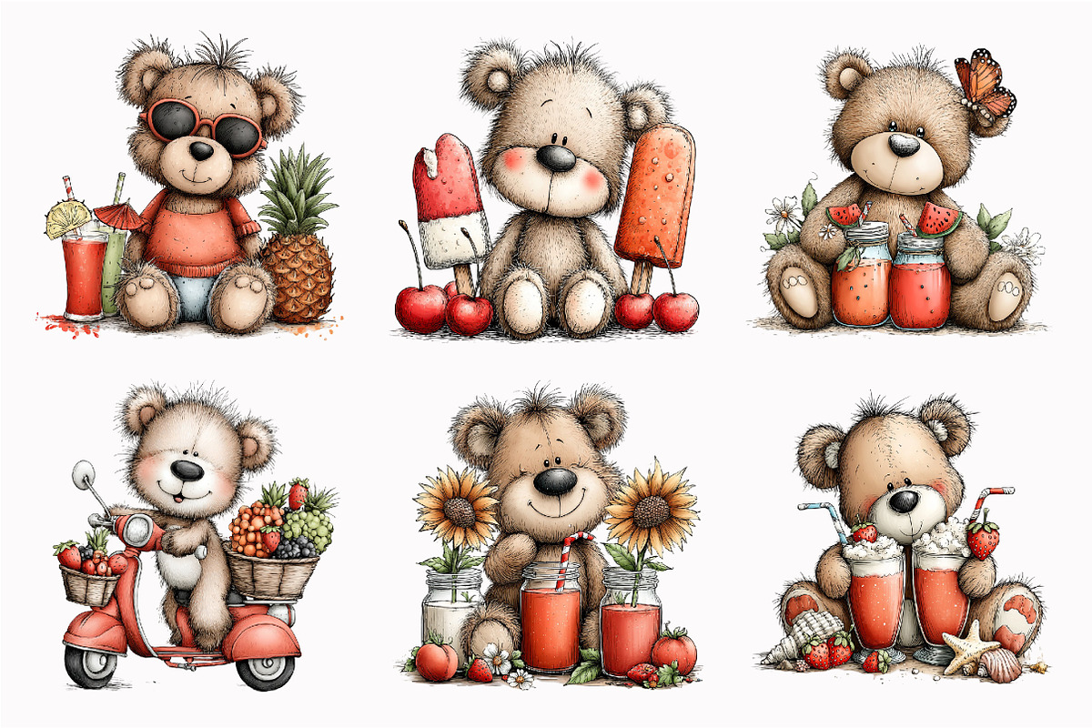 Whimsical Summer Teddy Bear Clipart, a Seasonal Illustration by Design Market (Photo 4 of 4)