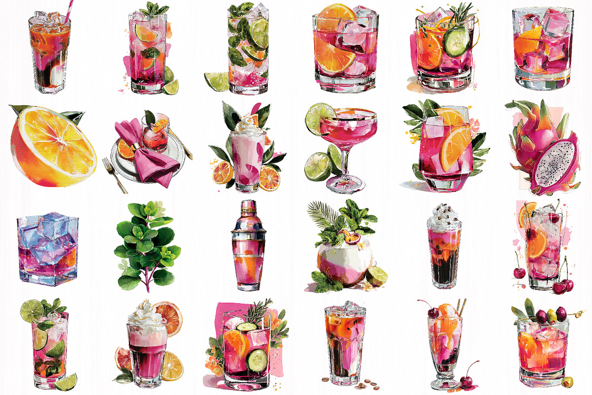 Preppy Cocktail Clipart Bundle, an Object Illustration by DreamCafeArt (Photo 3 of 6)