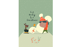 Little Boy building Snowman in, an Illustration by Maria Starus