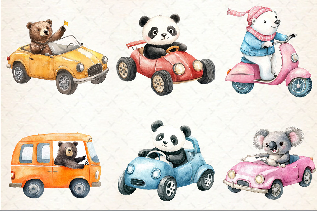 Watercolor Bear Driving Clipart, an Illustration by Rose Art (Photo 2 of 3)