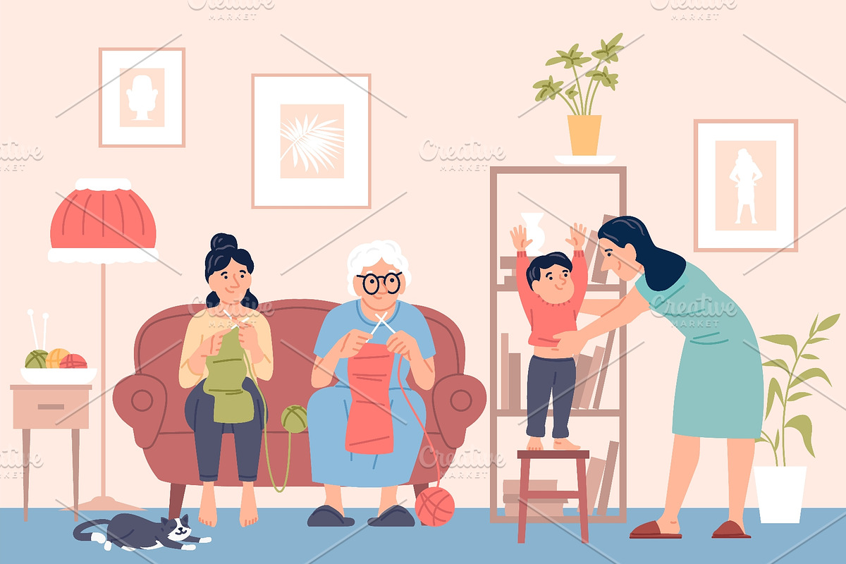 Family evening knitting. Free time, a Sport Illustration by LadadikArt (Photo 3 of 3)