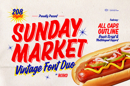 Sunday Market - Vintage Font Duo, a Script Font by ikiiko