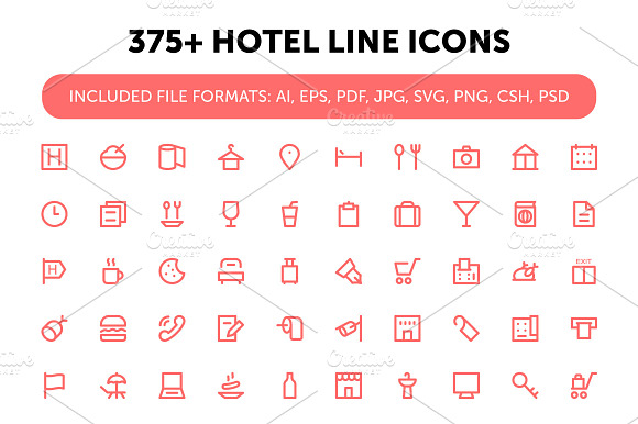 375 Hotel Line Icons