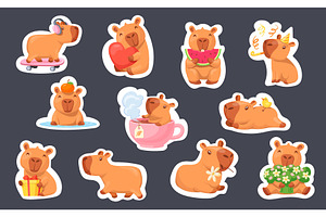 Cute capybara stickers. Funny, an Animal Illustration by Stock-Smart-Start
