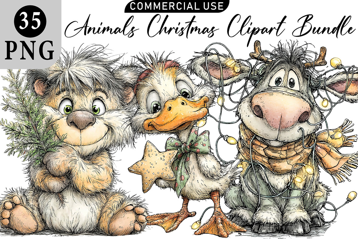 Animals Christmas Clipart Bundle, an Illustration by Daily.Designs (Photo 1 of 5)