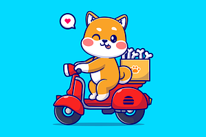 Cute Shiba Inu Dog Riding Scooter, an Animal Illustration by Catalyst Labs