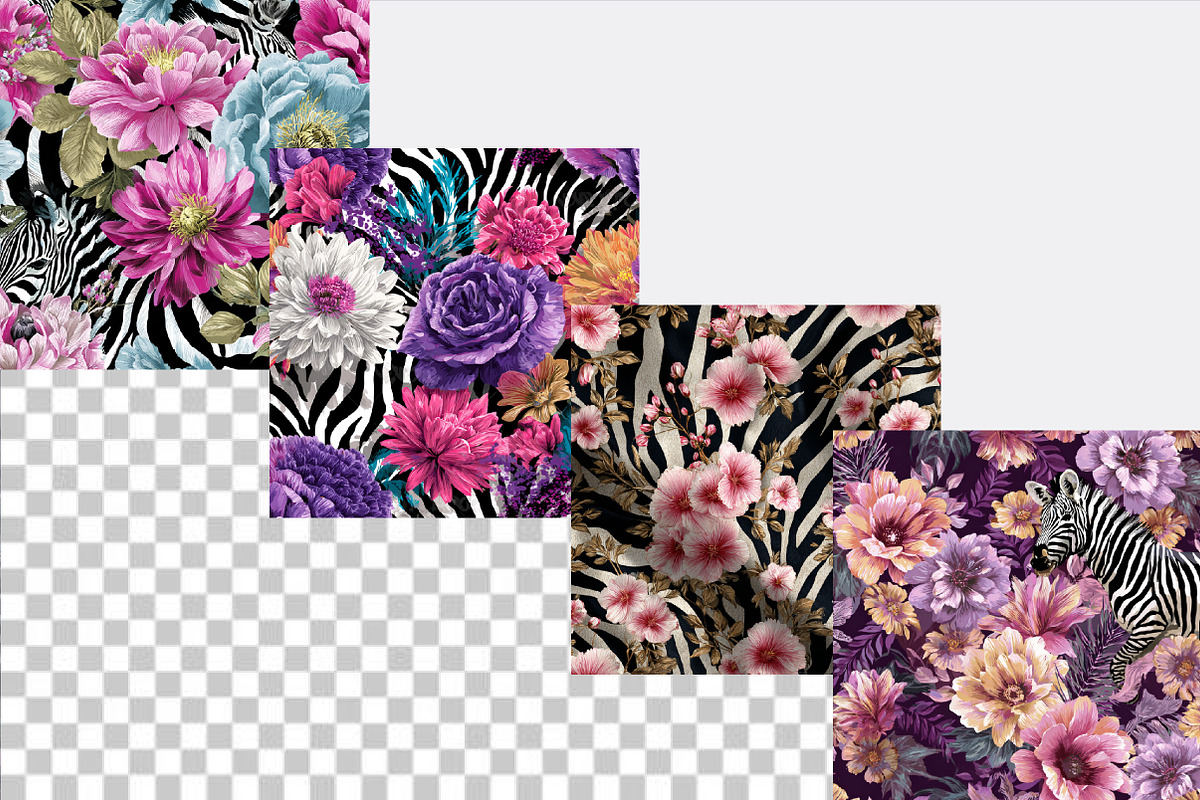 Floral Zebra Print Digital Papers, a Pattern Graphic by SVGArt (Photo 2 of 9)