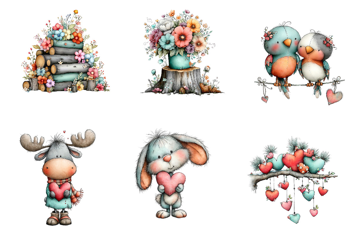 Valentine Woodland Animal Clipart, an Illustration by CreationArt (Photo 3 of 5)