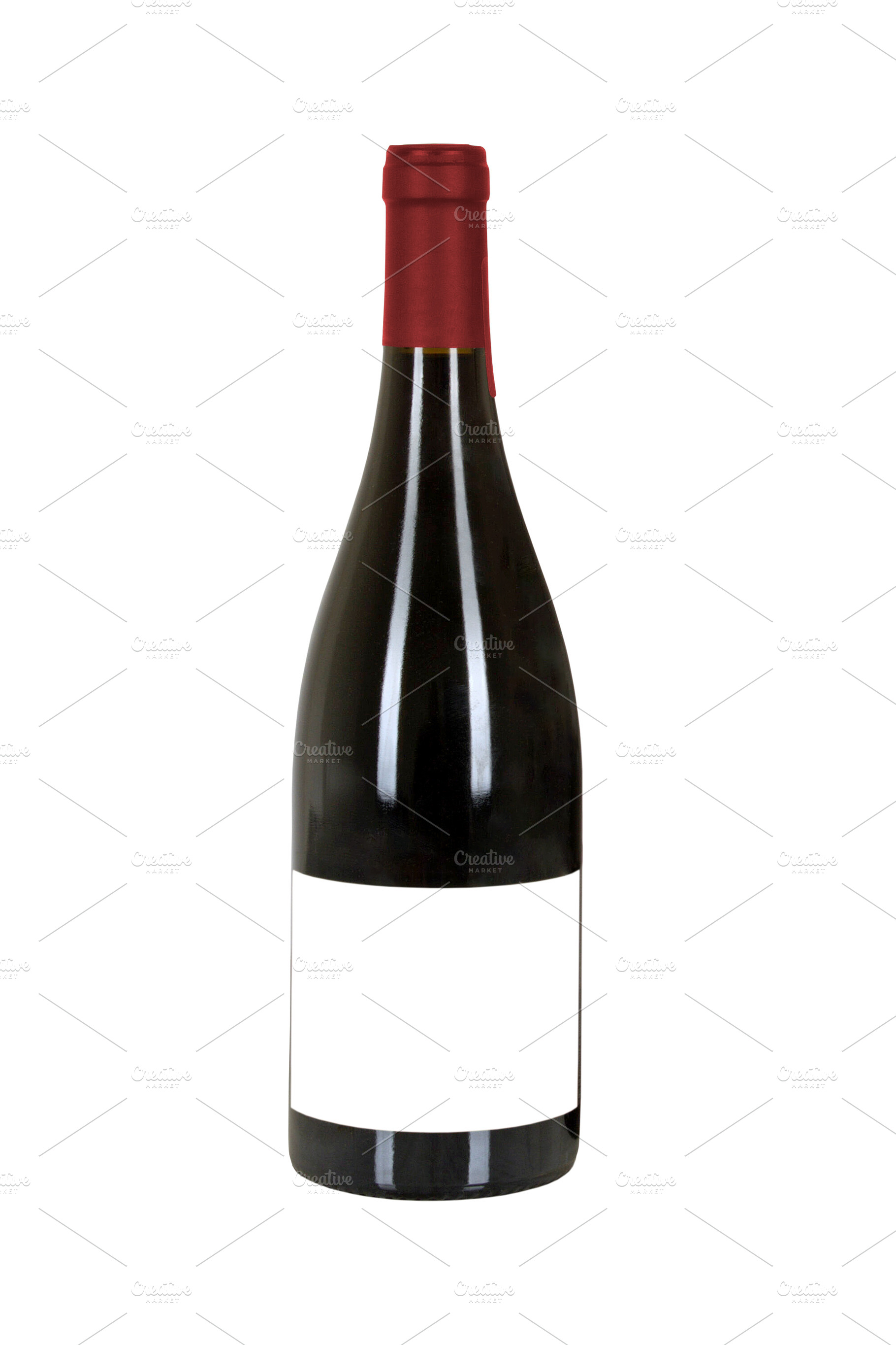 Red wine bottle with blank label, a Food & Drink Photo by BOOCYS