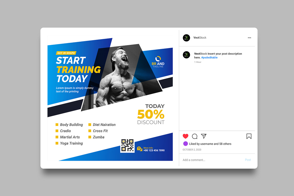 Gym Fitness Instagram Post Template preview 3